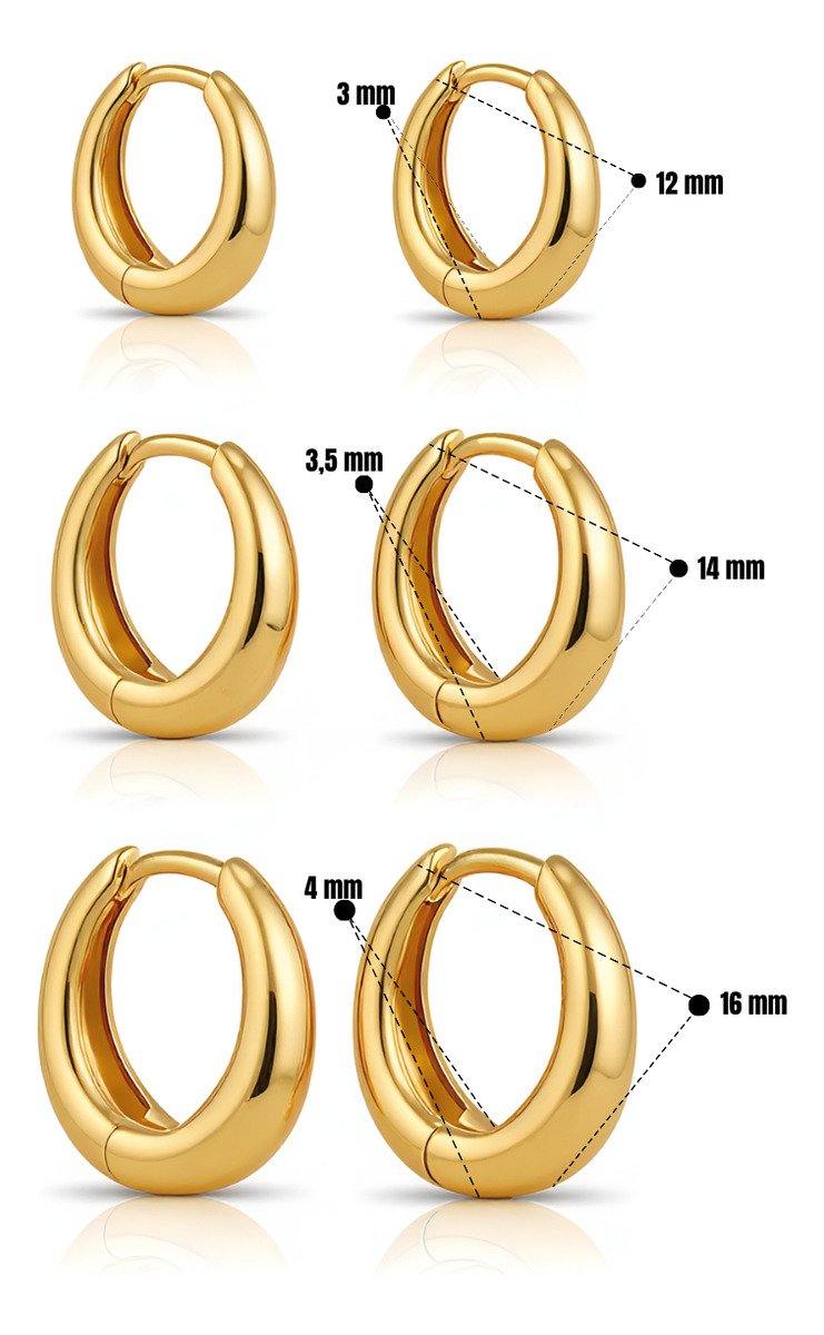 3 Pares Brinco Trio De Argola Gota Clicker Ouro 18k Banhada
