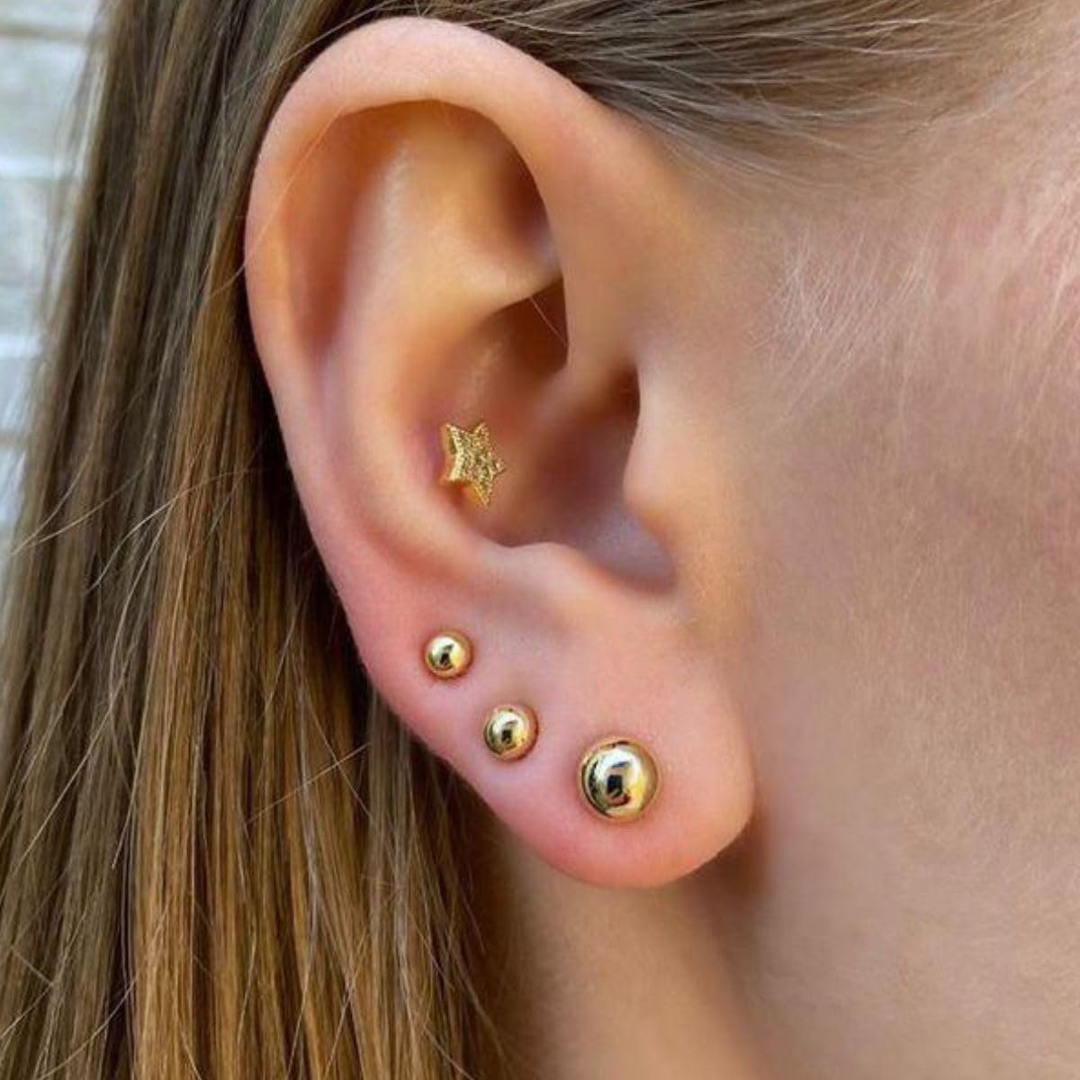 Brincos Trio P M G Bolinhas Banhadas Ouro 18k Douradas Dourado