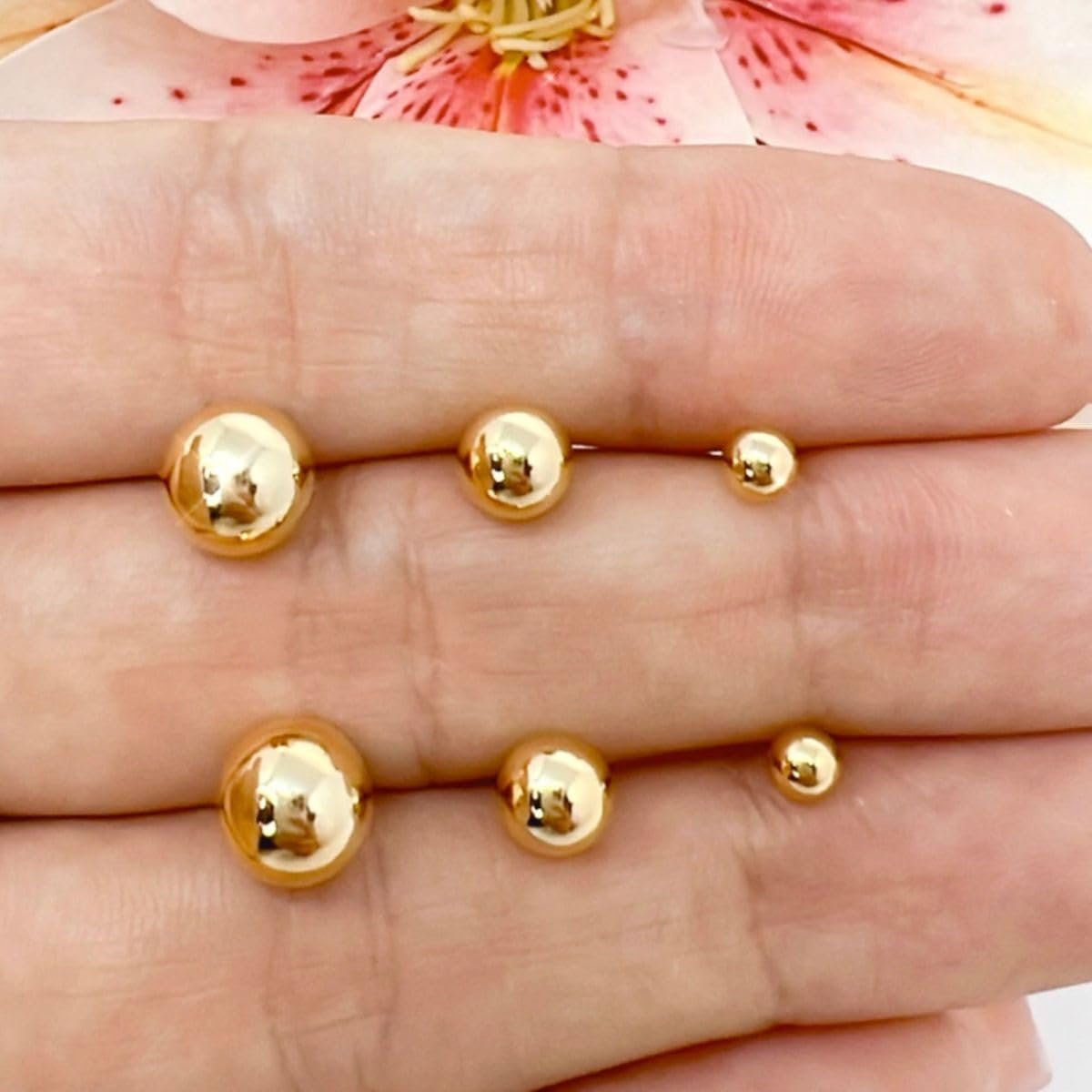 Brincos Trio P M G Bolinhas Banhadas Ouro 18k Douradas Dourado