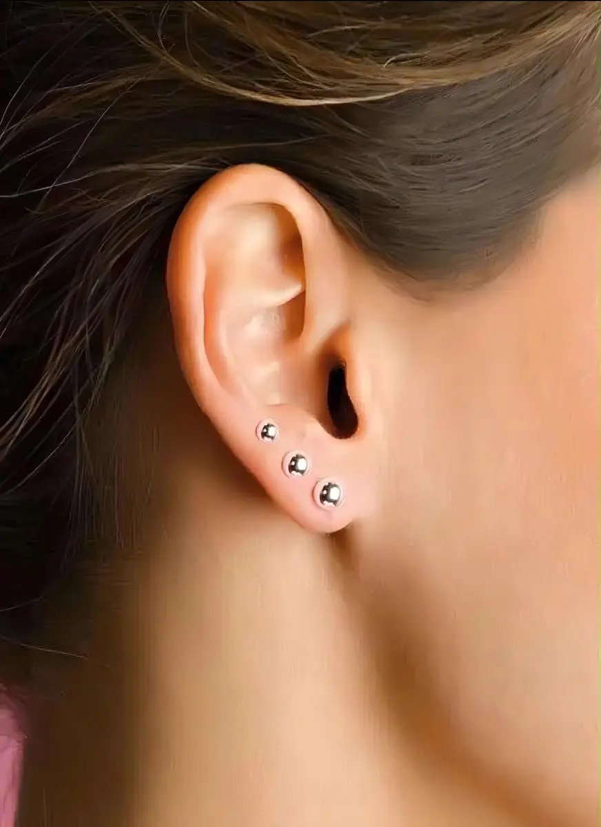 Brincos Trio P M G Bolinhas Banhadas Prata 925 Antialérgico Prateado