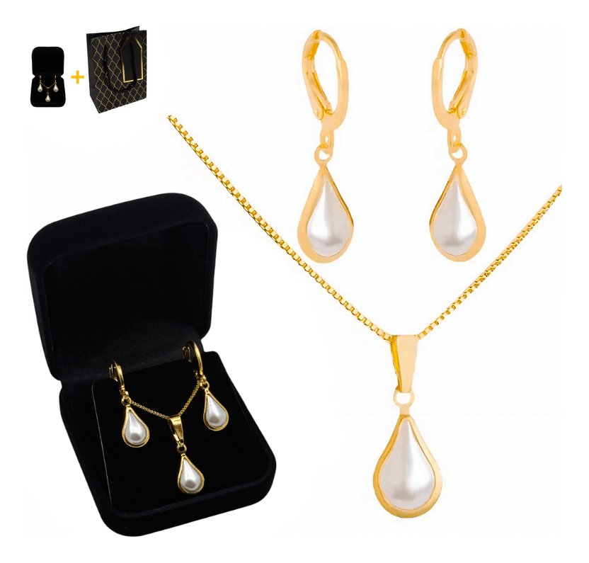 Colar E Brincos Feminino Dourados Presente Namorada E Esposa Dourado