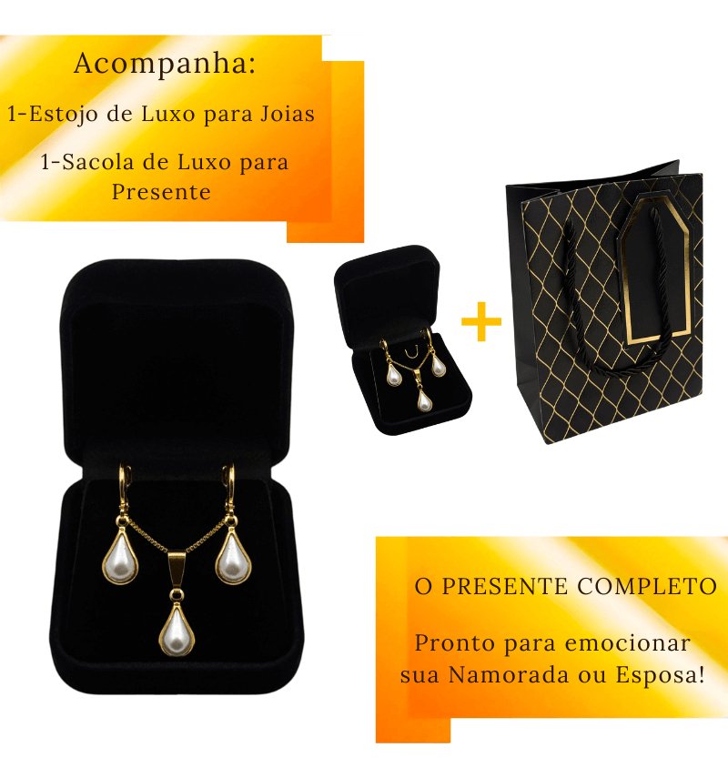 Colar E Brincos Feminino Dourados Presente Namorada E Esposa Dourado