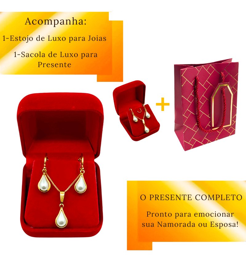 Colar E Brincos Feminino Dourados Presente Namorada E Esposa Dourado