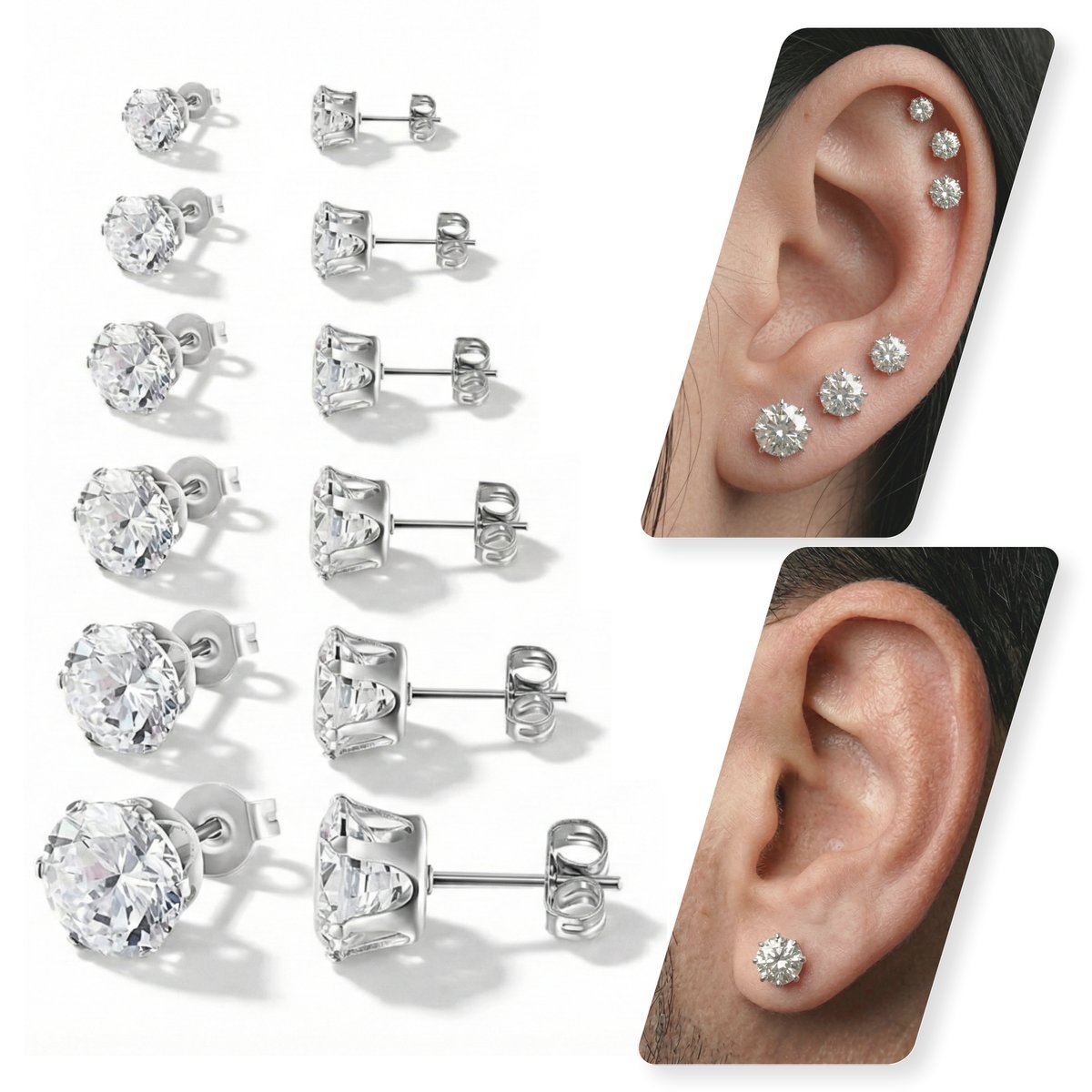 Kit 6 Pares Brincos Ponto De Luz Diamante Banhado Prata 925
