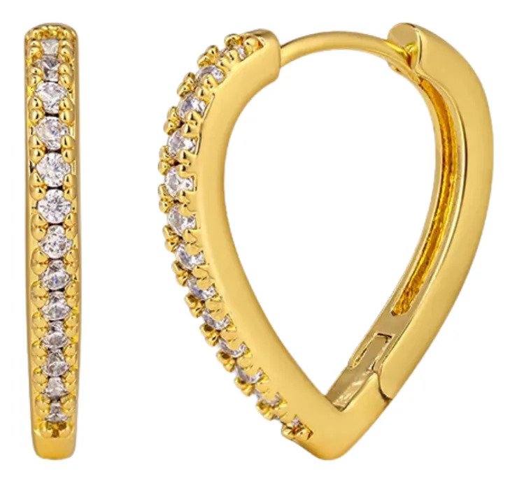 Kit Trio de Argolas CoraÃ§Ã£o JÃº Folheados - Kit 3 Pares Brincos Banhado Ouro 18k Cravejado ZircÃ´nia Mix de Furos P M 