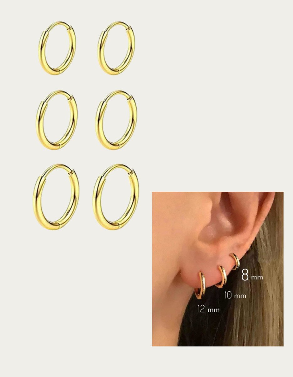 Kit Trio Argolas 3 Pares Folheado Ouro 18k Feminino Dourado