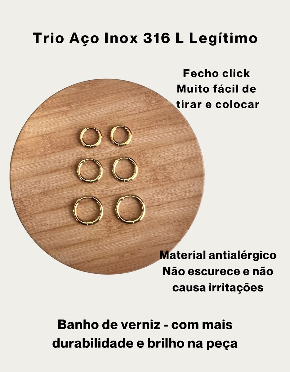 Kit Trio Argolas 3 Pares Folheado Ouro 18k Feminino Dourado