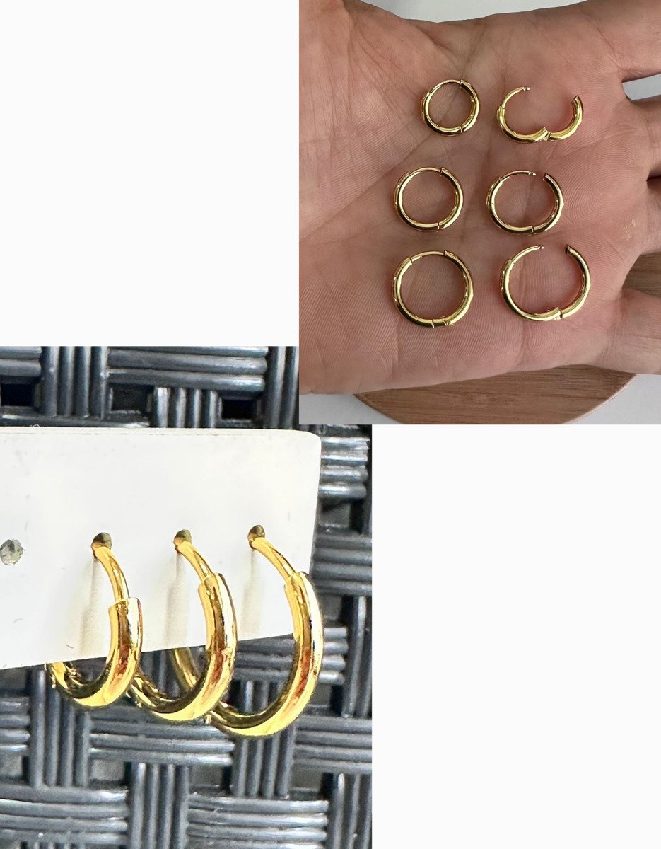 Kit Trio Argolas 3 Pares Folheado Ouro 18k Feminino Dourado