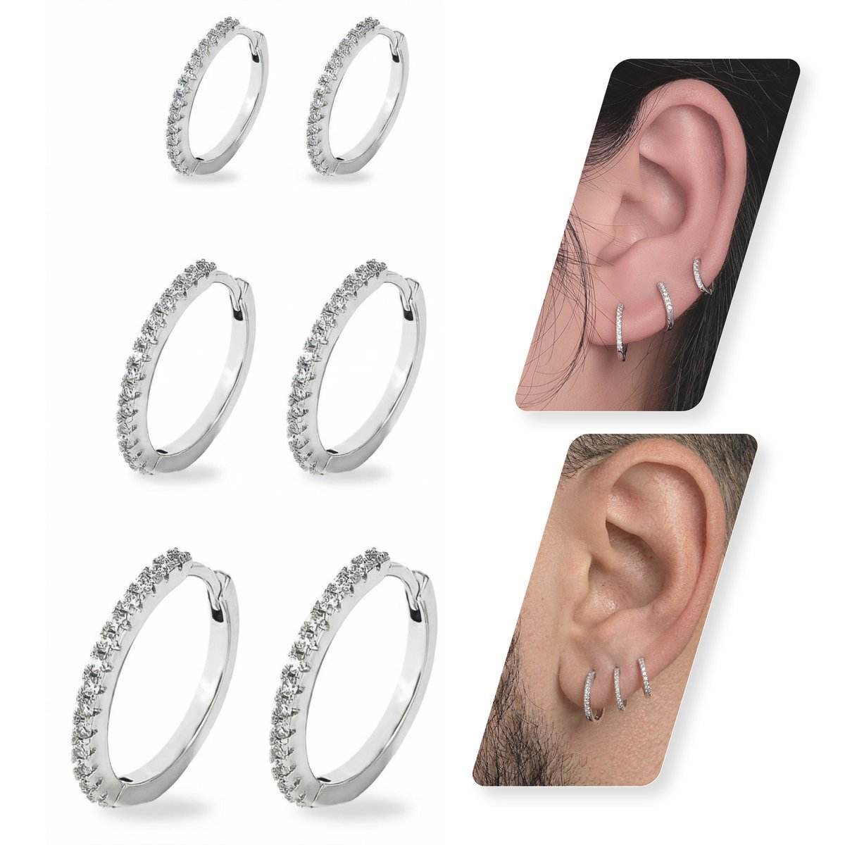 Kit Trio Argolas Crav. Zircônia Semijoias Banhadas Prata 925