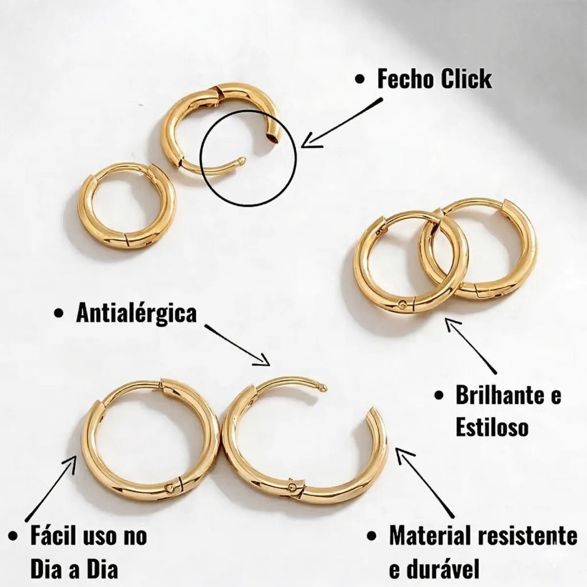 Kit Trio Brincos Argolas Aço Inox Banhada Ouro Ou Prata 925 Dourado