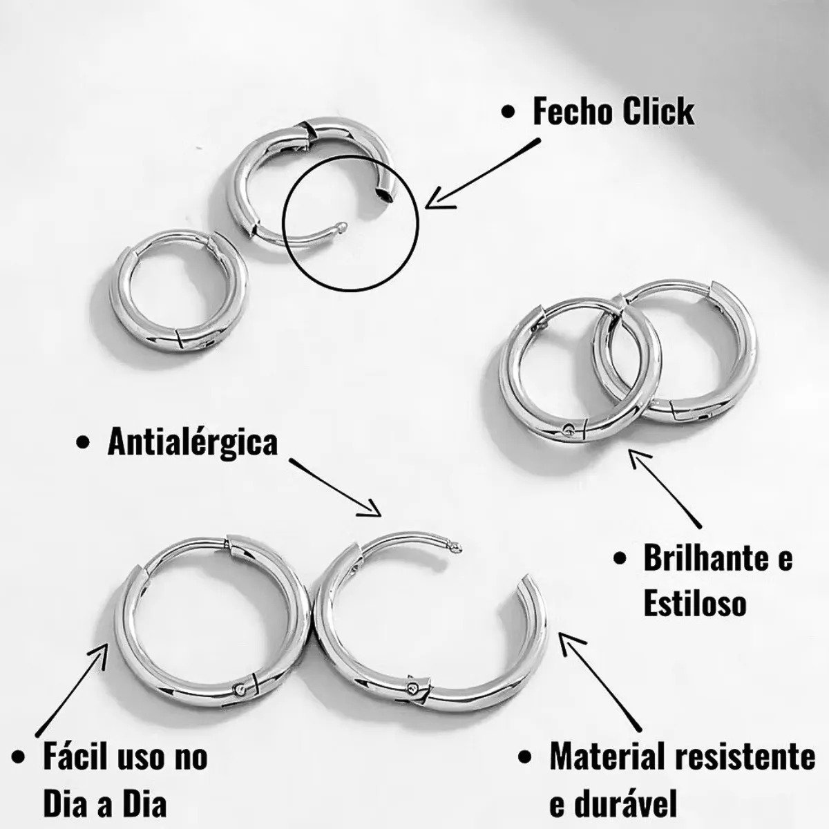 Kit Trio Brincos Argolas Aço Inox Banhada Ouro Ou Prata 925 Prateado