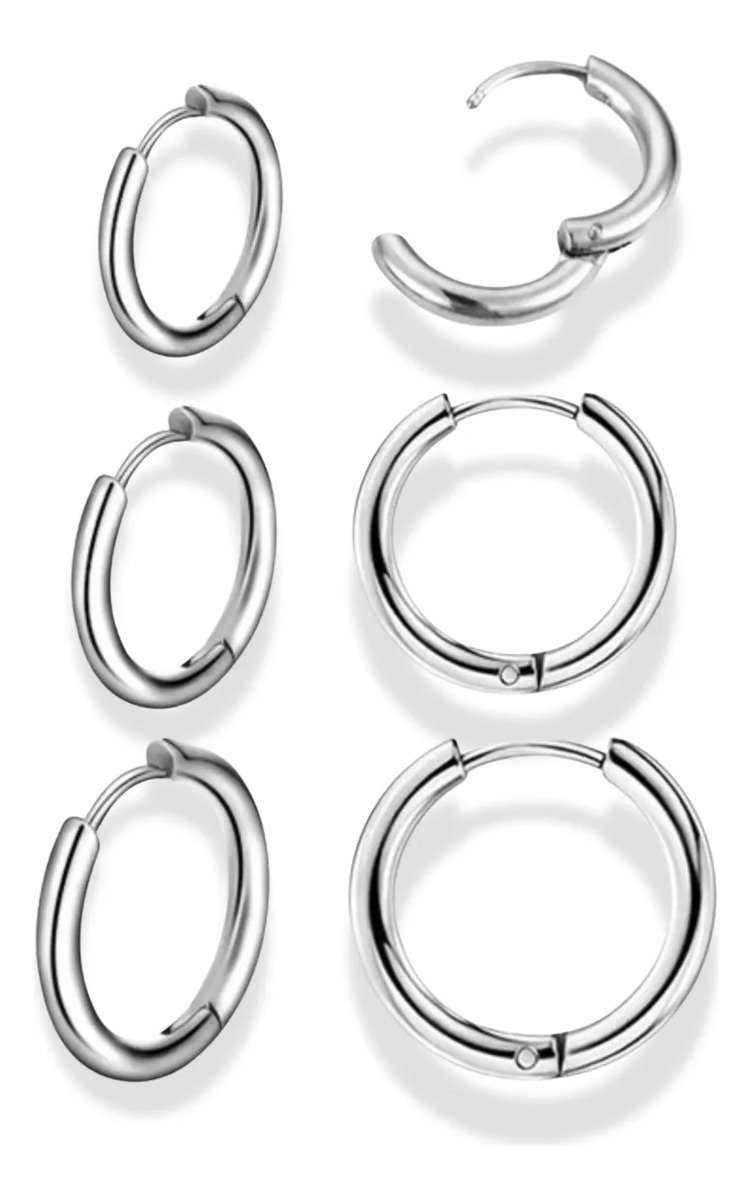 Kit Trio Brincos Argolas Aço Inox Banhada Ouro Ou Prata 925 Prateado
