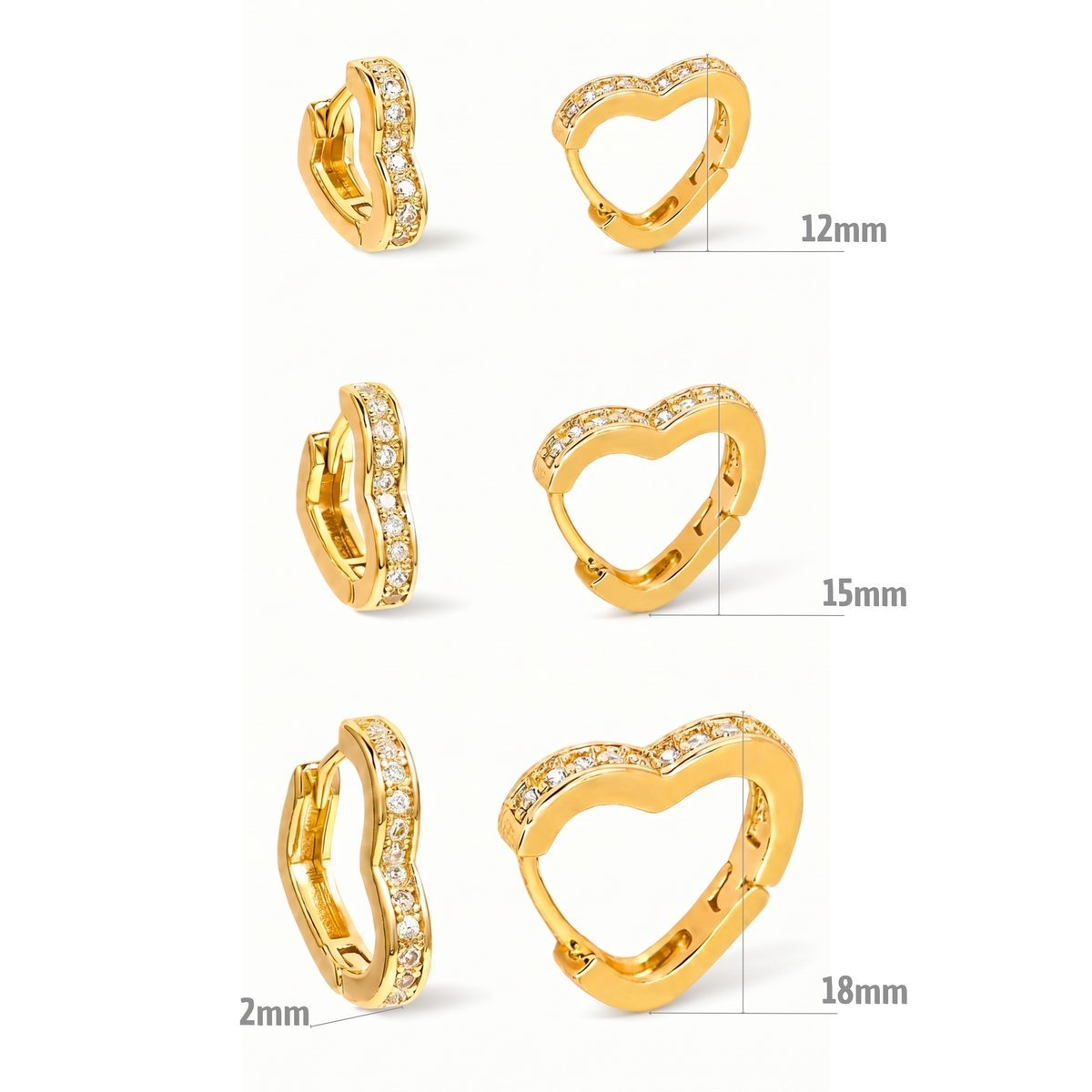 Trio Brinco Argola Crav. Banhados Ouro 18k Coração Feminino